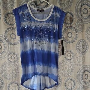 Almost Famous Blue and White Short Sleeve Tee